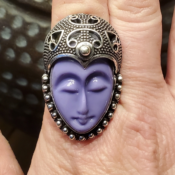 New Purple Carved Goddess Face 925 Silver Ring. - Picture 6 of 7